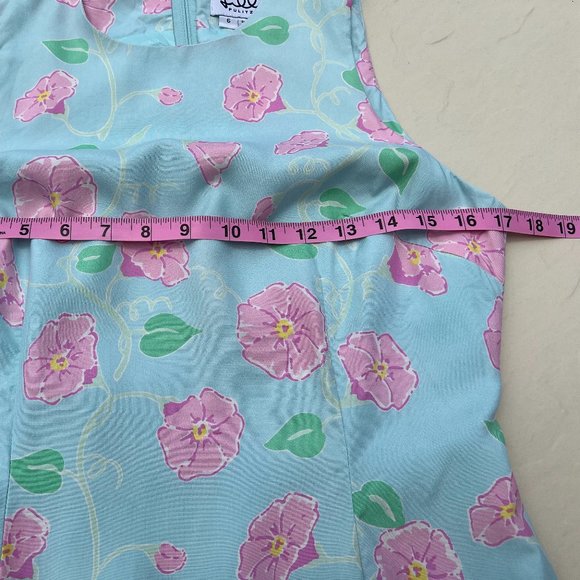 Classic Lilly Pulitzer Silk Maxi Dress Blue with Pink Morning Glories Size 6 - Picture 9 of 16
